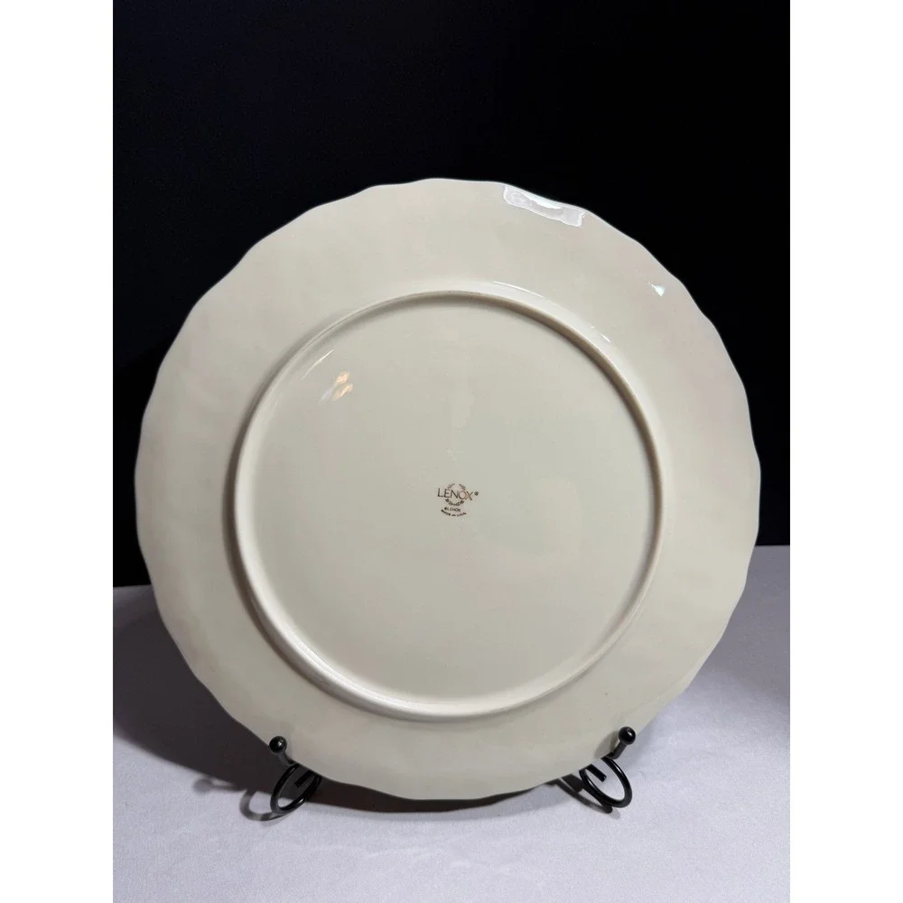 Lenox Georgian Cake Plate Cream Embossed Floral Gold Trim Scalloped 11.5